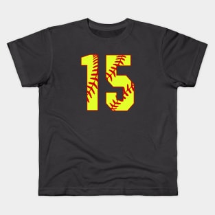 Fastpitch Softball Number 15 #15 Softball Shirt Jersey Uniform Favorite Player Biggest Fan Kids T-Shirt